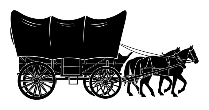 Covered Wagon Silhouette - Minimalist Vector