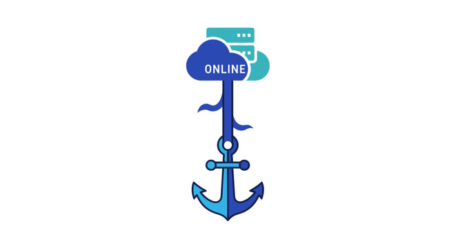 Blue anchor with cloud and text.
