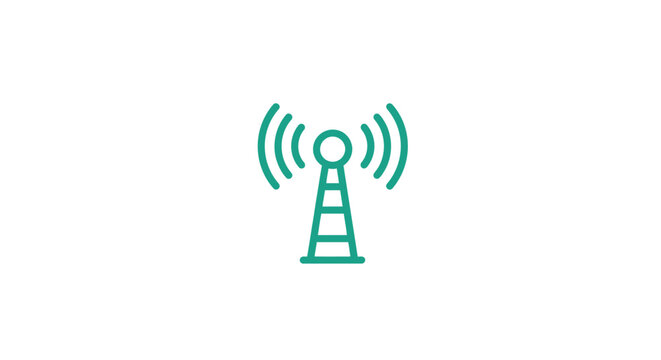 Green antenna tower with signal waves.