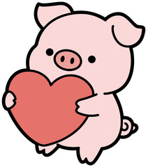 Cute Pig with Heart Clip Art for Valentine Stickers and Gift Products