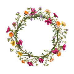 Obraz premium Bright Flower Crown Made With Pink and White Blooms and Green Leaves for Decoration