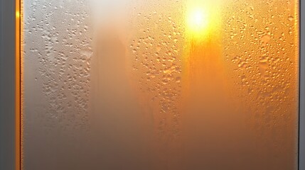 Sunlight shines through a window covered in condensation droplets creating oppressive humid conditions