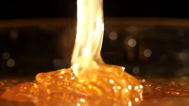 Golden Honey Pouring into Pool Close Up