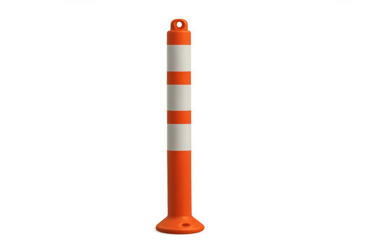 Orange and white traffic bollard marking road safety