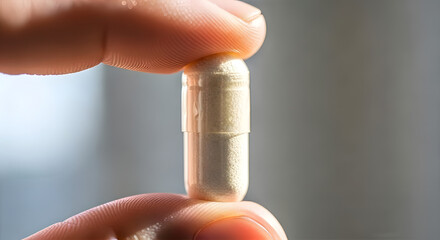 Capsule of Wellness: A close-up shot captures the delicate balance and care involved in handling a single capsule, highlighting its role in health and well-being.