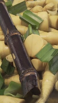 thai food street bamboo shot soup vertical 4k video