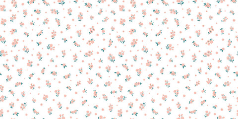 Seamless vintage floral pattern with delicate ditsy cream flowers and tiny leaves on a deep black background. Elegant botanical design ideal for textiles, wallpaper, packaging, stationery, and decor © Hulinska Yevheniia