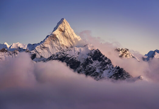 Ama Dablam peak after sunset