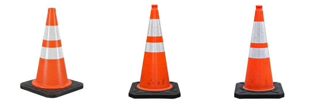 a best set of VLC traffic cones on a white background high quality 4k PNG stock image..