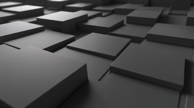 3D abstract arrangement of dark grey cubes in a receding grid pattern with sharp edges animated