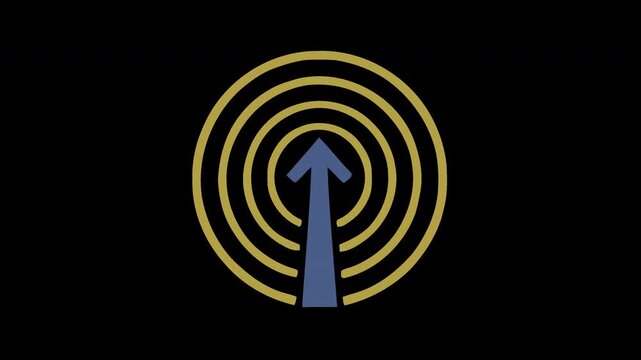 Abstract circular graphic with upward arrow representing progress or signal transmission in a digital video context