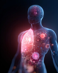 Naklejka premium A man's body is shown in a very detailed and colorful way, with the lungs