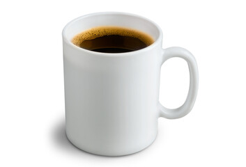 Close up white coffee cup Close up white coffee cup with heart shape hot coffee put on table in...