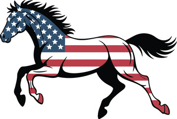 Obraz premium A dynamic illustration of a horse adorned with the vibrant colors of the american flag.