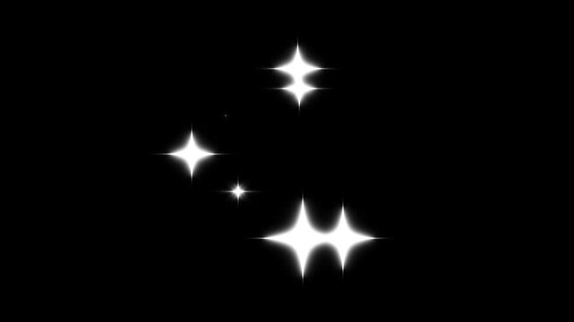 Glowing sparkle star animation, twinkle star glitter bursts, comic manga flashes, glitter FX, Shimmering twinkle stars animation with sparkling flare glows, 4k black background