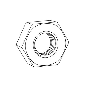 Hexagonal metal nut icon isolated line art engineering part illustration