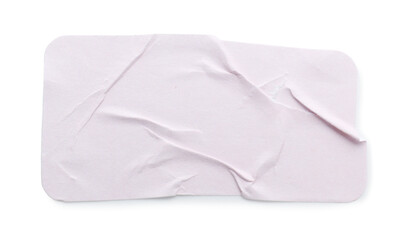 Naklejka premium Crumpled light pink sticker isolated on white, top view