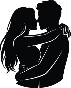 Minimalist silhouette couple embracing vector illustration isolated on transparent background, Vector