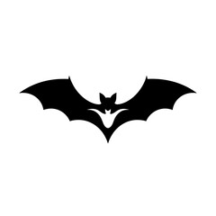 Stunning black bat silhouette in mid flight against white background