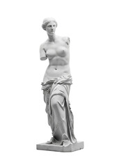 Obraz premium ultra-realistic, monochrome studio photo of the iconic marble venus de milo sculpture, featuring drapery and missing arms on a transparent background. concept of timeless artistic masterpiece