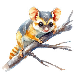 watercolor of Small Marsupial illustration, isolated on a white background. © lunaris