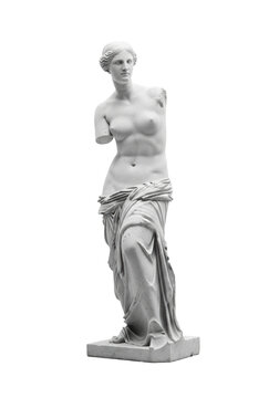 ultra-realistic, monochrome studio photo of the iconic marble venus de milo sculpture, featuring drapery and missing arms on a transparent background. concept of timeless artistic masterpiece