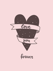 heart with ribbon vector  romantic illustration. love you