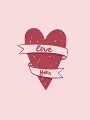 heart with ribbon vector  romantic illustration. love you