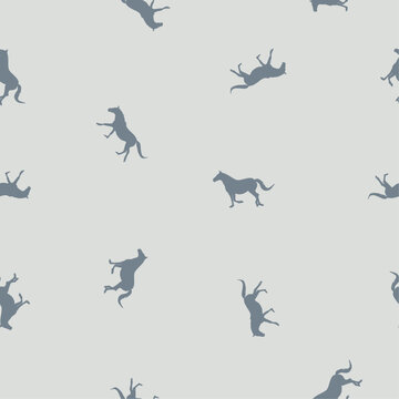 Seamless wild animals pattern small gray silhouette horses running, isolated on gray background, pastel colors, vector eps 10