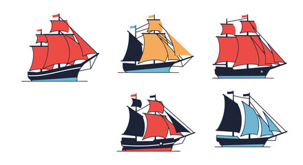 Sailing Ship Line premium color outline design © Sumi Khanom