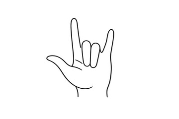Obraz premium Line art hand gesture sign language love symbol outline on gray background