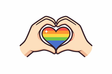 Fototapeta premium Hands forming heart with rainbow lgbt pride colors on white background
