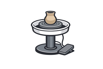 Ceramic vase on electric pottery wheel illustration in minimalist style