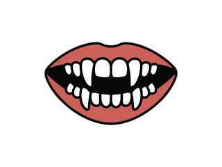 Fototapeta premium Vampire Fangs with Red Lips in Cartoon Style with Bold Black Outline for Halloween Design