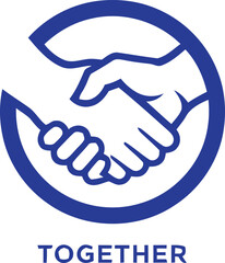 Obraz premium Blue handshake icon inside circle, representing partnership and collaboration, reading