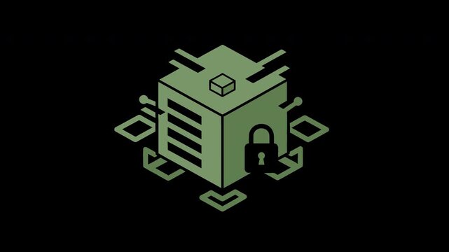 Secure Server and Data Protection Icon with Padlock Symbol and Network Connections