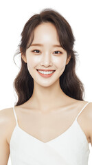 Young woman wearing white spaghetti strap top for fashion and apparel catalog, isolated on transparent background isolated on transparent background.