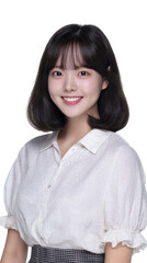 Young woman wearing white blouse for fashion and apparel catalog, isolated on transparent background isolated on transparent background.