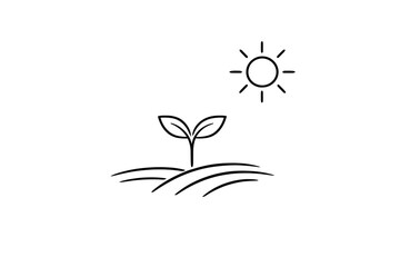 Obraz premium Simple line art of a plant seedling and sun on gradient background