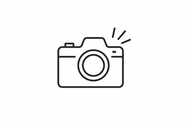 Simple black and white camera icon with flash