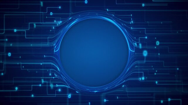 Futuristic digital circuit board background with a fast moving data stream of binary code ones and zeros. This modern technology motion background is a seamless loop with copy space for logo or text.