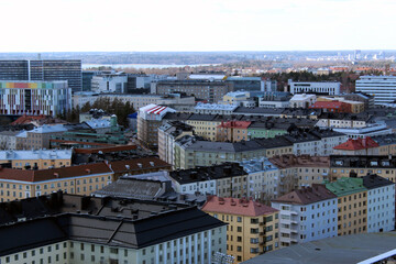 Naklejka premium Aerial View of Helsinki Colorful Residential Buildings and City Center