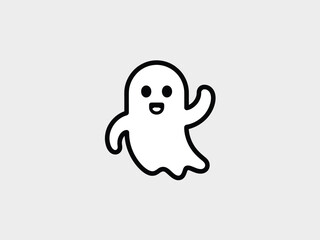 Obraz premium Ghost Character in Simple Line Art Style with Minimalistic Design and White Background for Halloween Illustration