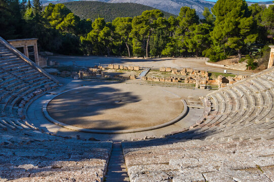 Ancient Theatre of Epidaurus is theatre in Greek city of Epidaurus, located on southeast end of sanctuary dedicated to the ancient Greek God of medicine, Asclepius in Peloponnese, Greece