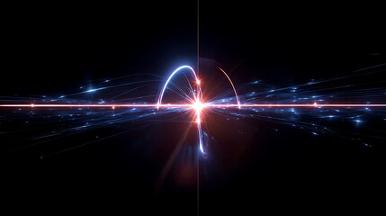 Futuristic laser light arcs converging in dark tunnel with neon glow and motion blur effects for high-tech innovation