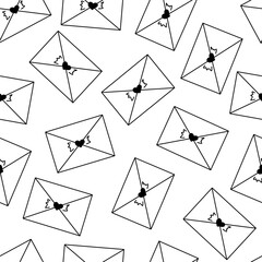 Envelopes with heart seals arranged diagonally. Seamless vector pattern in minimal line doodle style, perfect for textiles, wrapping paper, stationery, print design, wallpapers, postcards