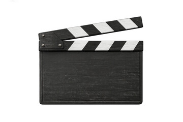 Fototapeta premium Black film clapper board with open bars ready for action, symbolizing cinema production and content creation