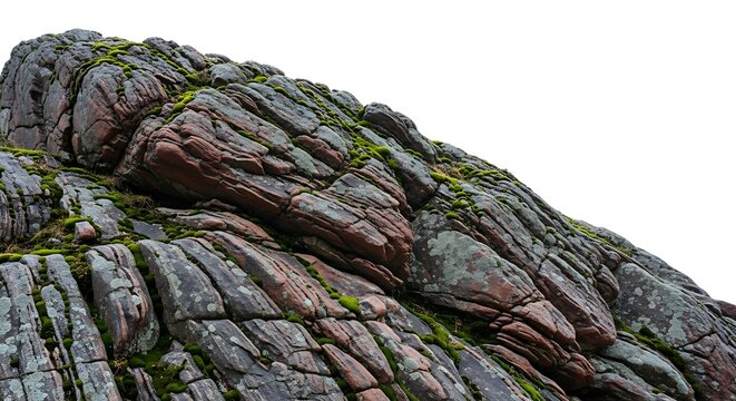 Rock Formation with Moss Against White Sky, Natural Texture