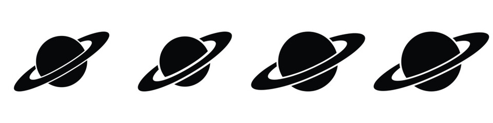 Set of Saturn Planet Icons, Zodiac Astrology Vector Art Symbols for Horoscope and Celestial Design, Minimalist Black Silhouette Saturn Illustrations for Graphic Design and Space Projects © Parvez