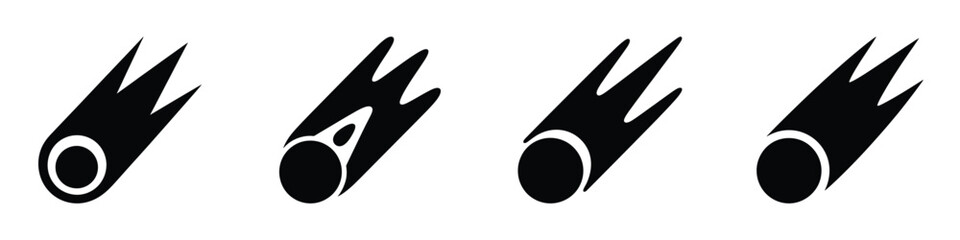 Black Comet Meteorite and Falling Star Vector Icons Set - Celestial Astrology Symbols and Zodiac Sign Elements for Minimalist Graphic Design © Parvez